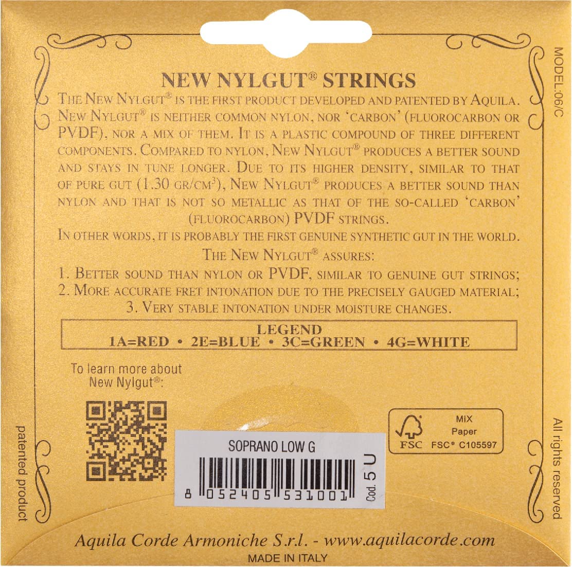 Aquila Nylgut - Soprano ukulele strings 5U Low G GCEA