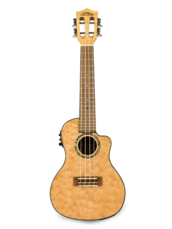 Lanikai QM-NACEC Concert Electro Natural Quilted Maple Cutaway Ukulele