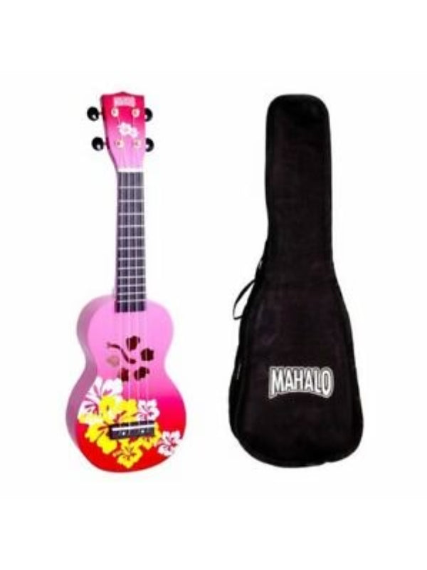 Mahalo Soprano Hibiscus Ukulele Red Burst With Bag