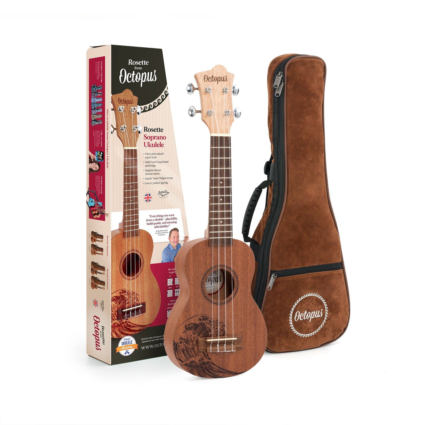 Octopus Rosette soprano ukulele - wave motif