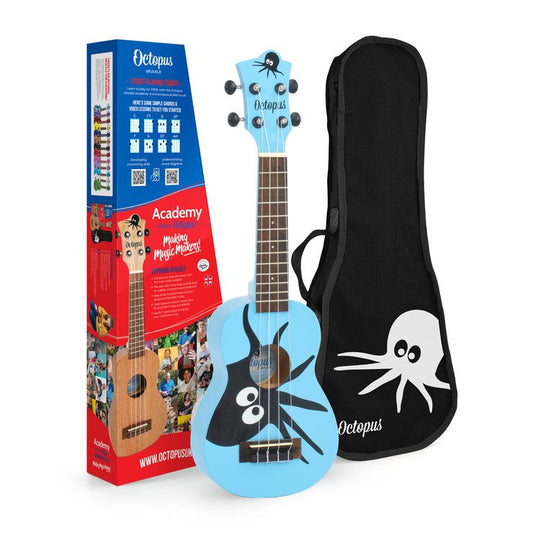 Octopus Academy graphic soprano ukulele ~ Blue with Octopus