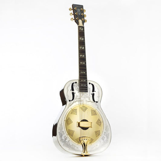 Ozark resonator guitar, steel engraved