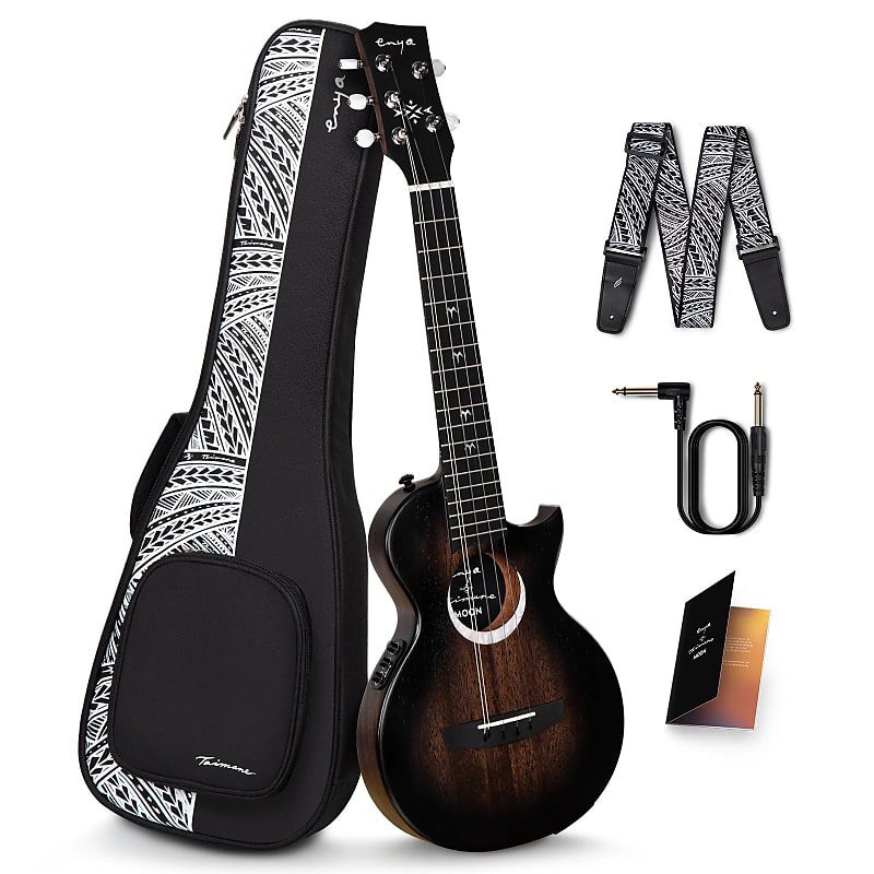 Enya EUT-MOON5/BK/EQ Signature Taimane 5-String Ukulele, Black w/ Effects Pickup