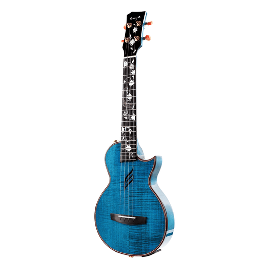 Enya EUT-E6 Blue All Solid Flamed Maple Tenor Ukulele with TransAcoustic (Thin body)