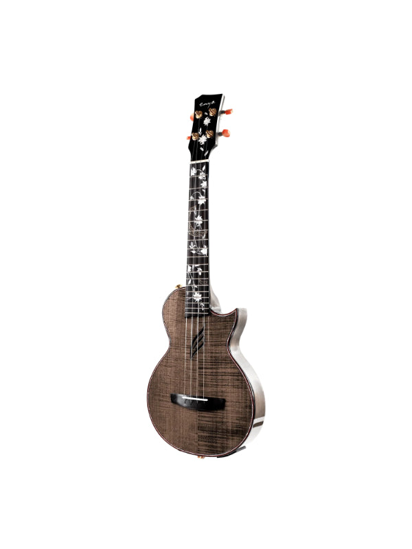 Enya EUT-E6 Black All Solid Flamed Maple Tenor Ukulele with TransAcoustic (Thin body)