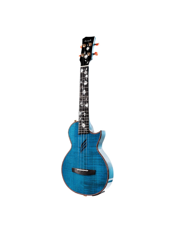 Enya EUT-E6 Blue All Solid Flamed Maple Tenor Ukulele with TransAcoustic (Thin body)