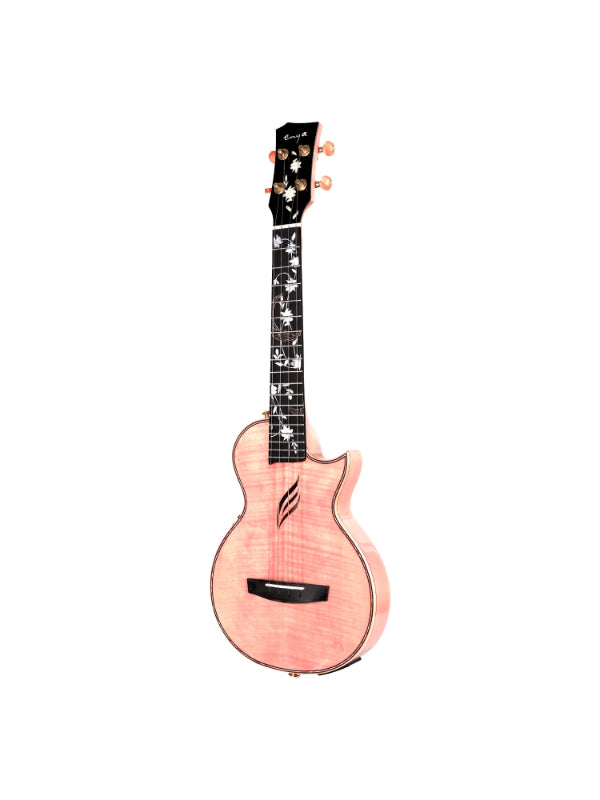 Enya EUT-E6 Pink All Solid Flamed Maple Tenor Ukulele with TransAcoustic (Thin body)