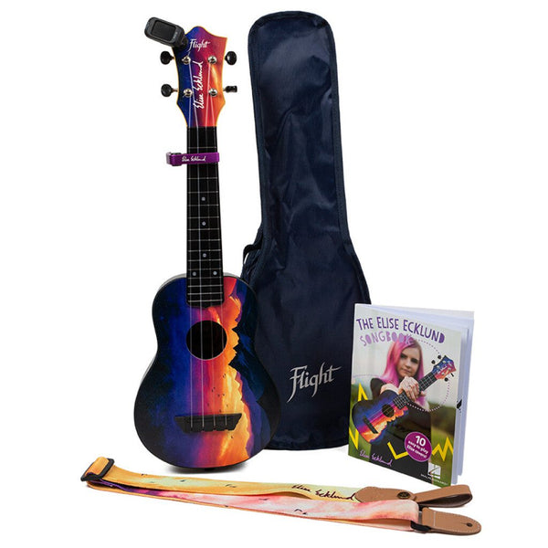 Flight TUSEESUNPK Elise Ecklund Travel Soprano Uke Bundle - Sunset