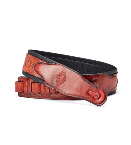 ISUZI CK01 Dark Red Celtic Knott Leather Guitar Strap