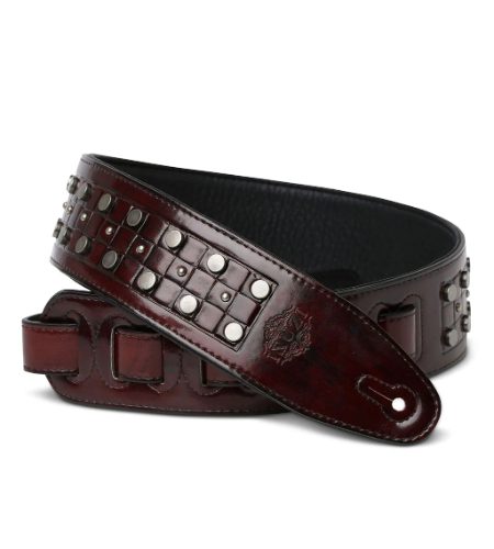 ISUZI DLX21-1 Garment Leather Guitar Strap Red/Brown