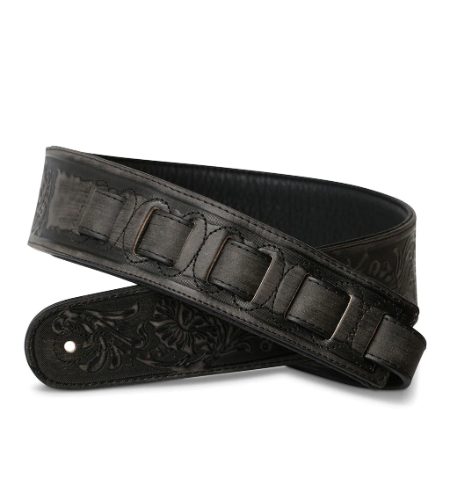 ISUZI LIF02 Coal Black Leather Guitar Strap