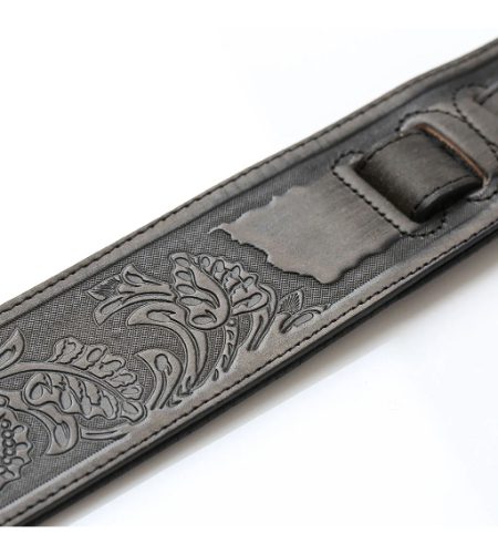 ISUZI LIF02 Coal Black Leather Guitar Strap