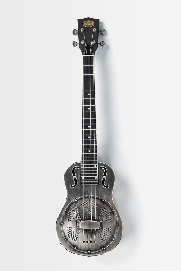 Kala KA-RES-BNI-B-E Brushed Nickel Baritone Resonator Ukulele with EQ With Bag