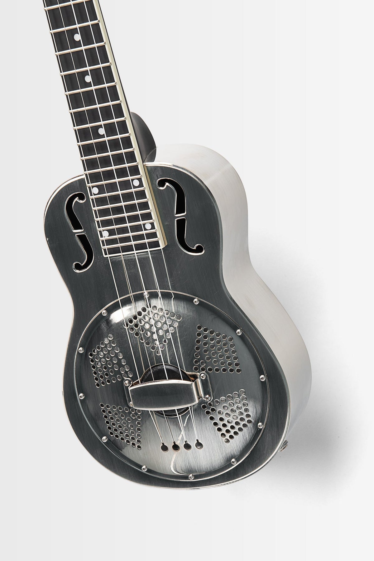 Kala KA-RES-BNI-B-E Brushed Nickel Baritone Resonator Ukulele with EQ With Bag