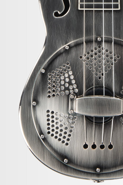 Kala KA-RES-BNI-B-E Brushed Nickel Baritone Resonator Ukulele with EQ With Bag