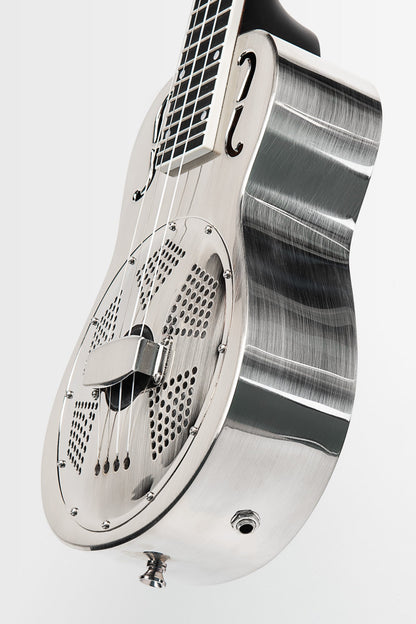 Kala KA-RES-BNI-B-E Brushed Nickel Baritone Resonator Ukulele with EQ With Bag