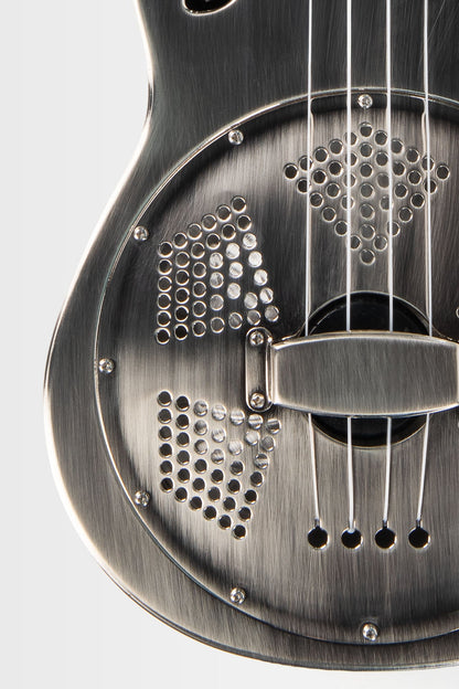 Kala KA-RES-BNI-T-E Brushed Nickel Tenor Resonator Ukulele with EQ With Bag