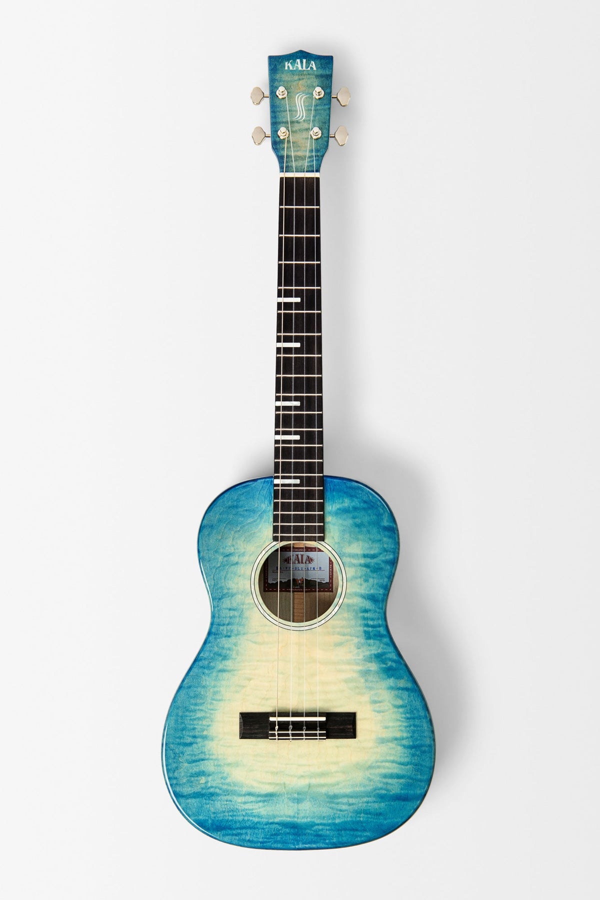Kala KA-WF-BLU-AFM-B All Solid Blue Flame Maple Waterfall Baritone Ukulele With Bag