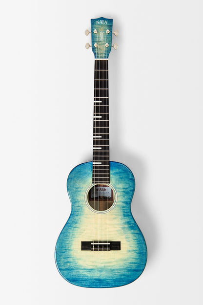 Kala KA-WF-BLU-AFM-B All Solid Blue Flame Maple Waterfall Baritone Ukulele With Bag