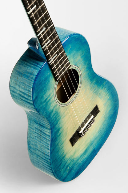Kala KA-WF-BLU-AFM-B All Solid Blue Flame Maple Waterfall Baritone Ukulele With Bag