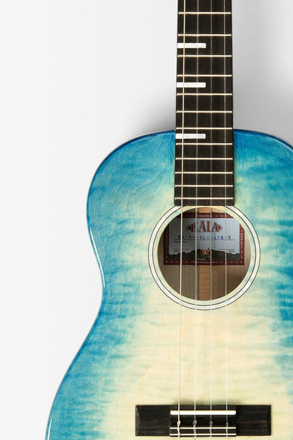 Kala KA-WF-BLU-AFM-B All Solid Blue Flame Maple Waterfall Baritone Ukulele With Bag