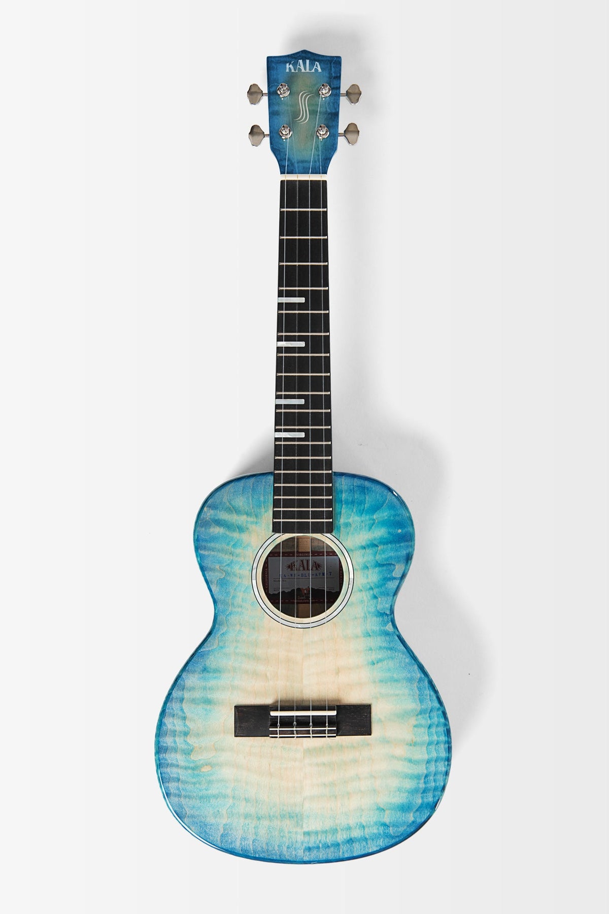 Kala KA-WF-BLU-AFM-T All Solid Blue Flame Maple Waterfall Tenor Ukulele With Bag