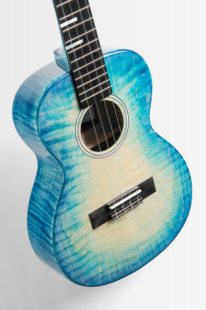 Kala KA-WF-BLU-AFM-T All Solid Blue Flame Maple Waterfall Tenor Ukulele With Bag