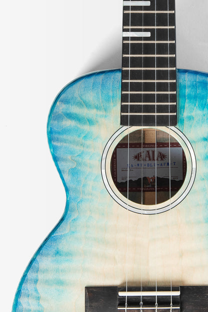 Kala KA-WF-BLU-AFM-T All Solid Blue Flame Maple Waterfall Tenor Ukulele With Bag