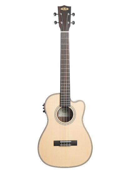 Kala KA-SSEBY-B-CE Solid Spruce Top Striped Ebony Baritone Cutaway W/EQ  Ukulele