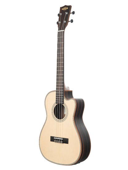 Kala KA-SSEBY-B-CE Solid Spruce Top Striped Ebony Baritone Cutaway W/EQ  Ukulele