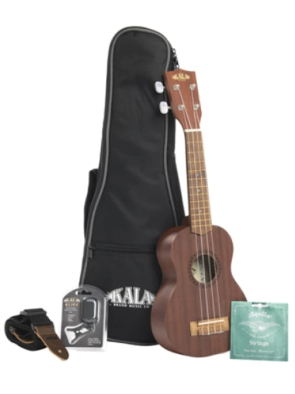 Kala KA-15S-BND Satin Mahogany Soprano Bundle Ukulele