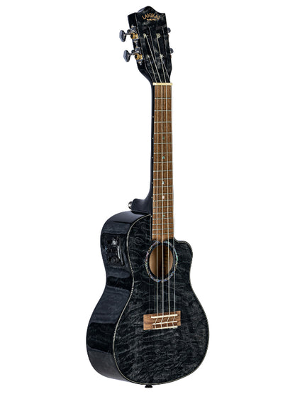 Lanikai QM-BKCEC Concert Electro Black  Quilted Maple Cutaway Ukulele