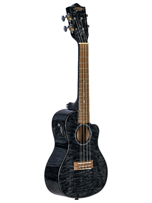 Lanikai QM-BKCEC Concert Electro Black  Quilted Maple Cutaway Ukulele
