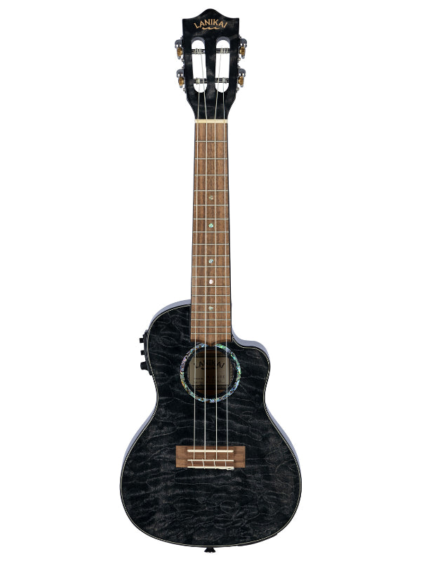 Lanikai QM-BKCEC Concert Electro Black  Quilted Maple Cutaway Ukulele