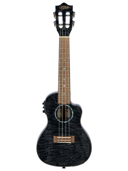 Lanikai QM-BKCEC Concert Electro Black  Quilted Maple Cutaway Ukulele