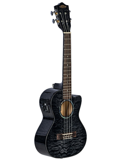 Lanikai QM-BKCET Tenor Electro  Black Quilted Maple Ukulele