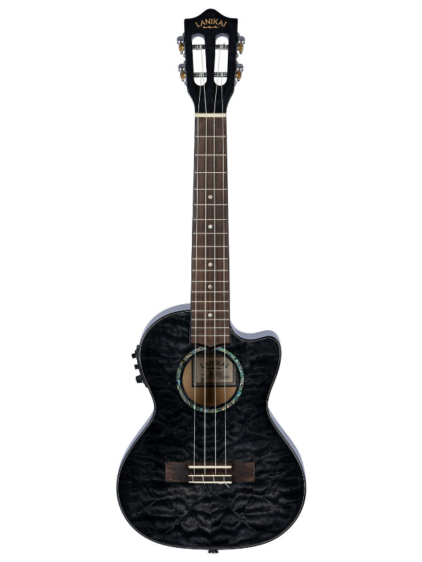 Lanikai QM-BKCET Tenor Electro  Black Quilted Maple Ukulele
