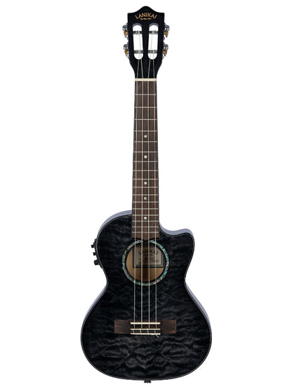 Lanikai QM-BKCET Tenor Electro  Black Quilted Maple Ukulele