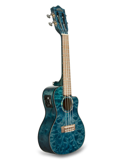 Lanikai QM-BLCEC  Concert Electro Blue Quilted Maple Cutaway Ukulele