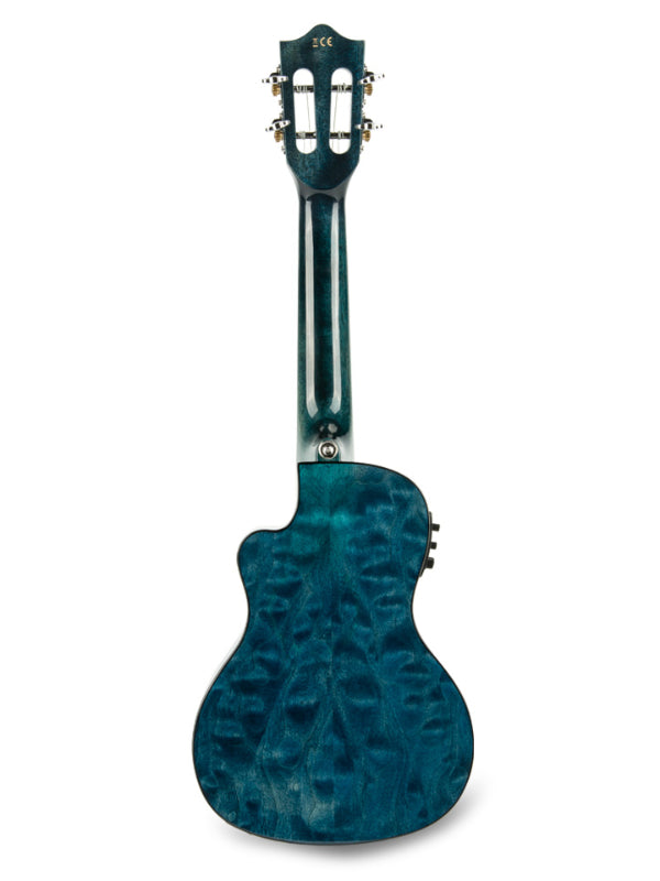Lanikai QM-BLCEC  Concert Electro Blue Quilted Maple Cutaway Ukulele