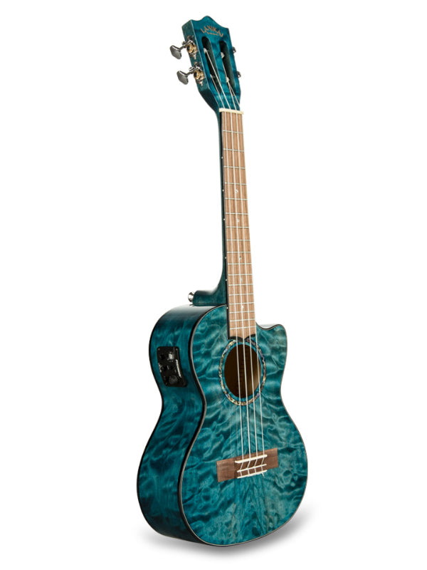 Lanikai QM-BLCET  Tenor Electro Blue Quilted Maple Ukulele