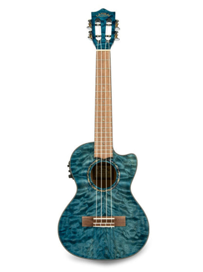 Lanikai QM-BLCET  Tenor Electro Blue Quilted Maple Ukulele