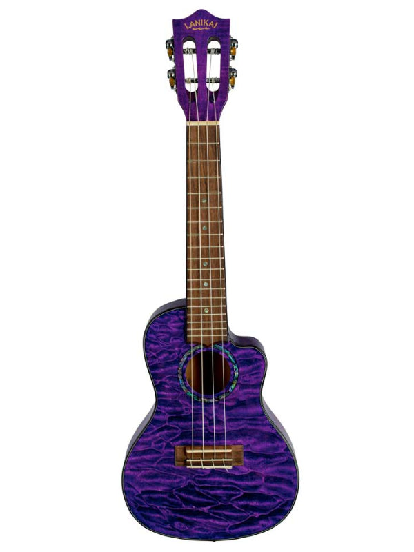 Lanikai QM-PUCEC Concert Electro Purple Quilted Maple Cutaway  Ukulele