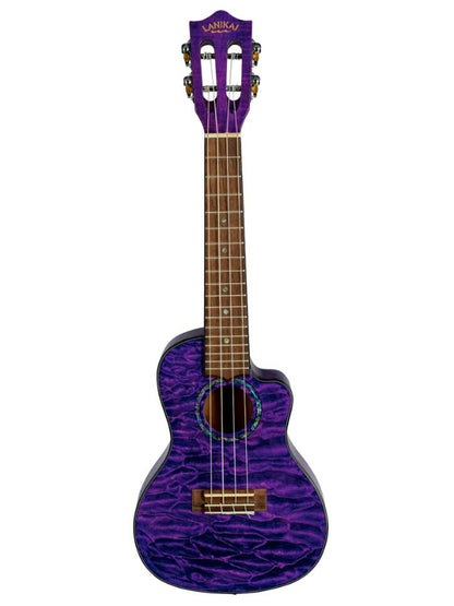 Lanikai QM-PUCEC Concert Electro Purple Quilted Maple Cutaway  Ukulele