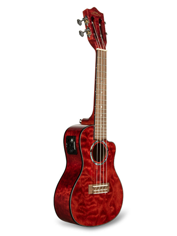 Lanikai QM-RDCEC Concert Electro Red Quilted Maple Cutaway Ukulele