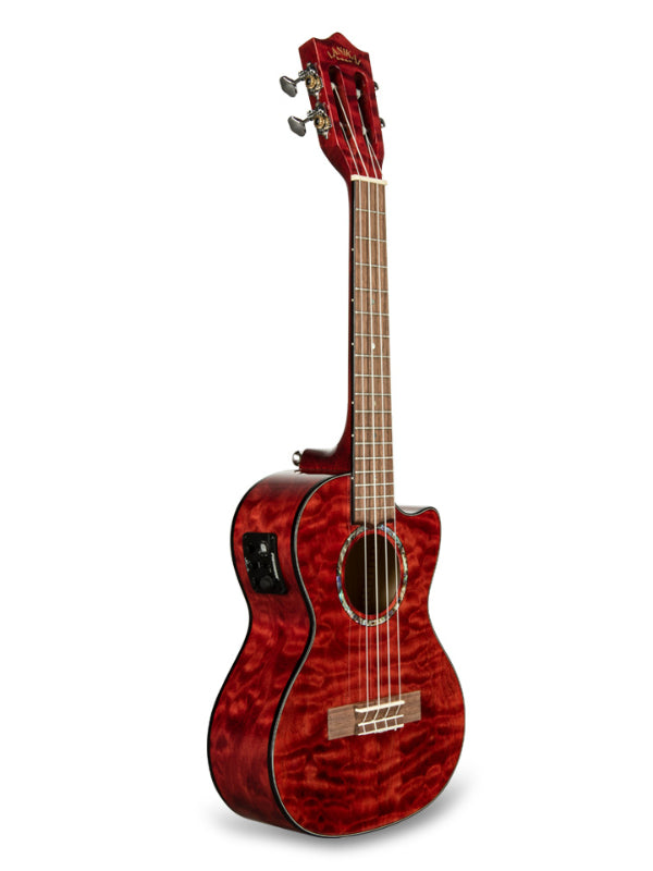 Lanikai QM-RDCET Tenor Electro Red Quilted Maple Cutaway Ukulele