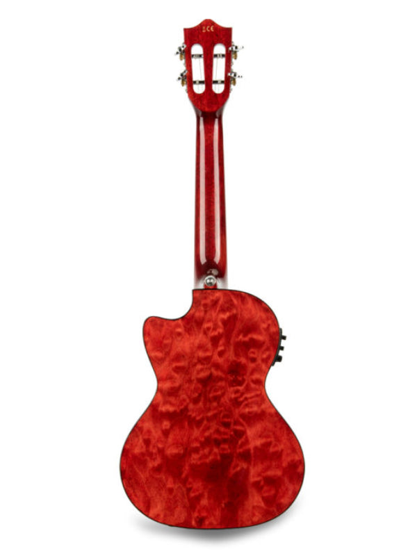 Lanikai QM-RDCET Tenor Electro Red Quilted Maple Cutaway Ukulele