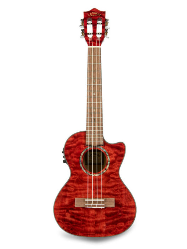 Lanikai QM-RDCET Tenor Electro Red Quilted Maple Cutaway Ukulele