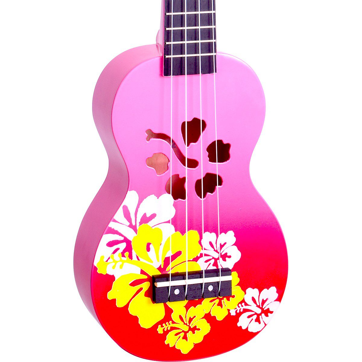 Mahalo Soprano Hibiscus Ukulele Red Burst With Design Look