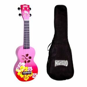 Mahalo Soprano Hibiscus Ukulele Red Burst With Bag